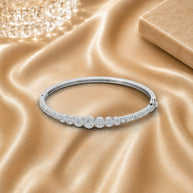 1.30 Ct Micro Pave Set Halo Natural Round Diamond Bangles In Gold For Women