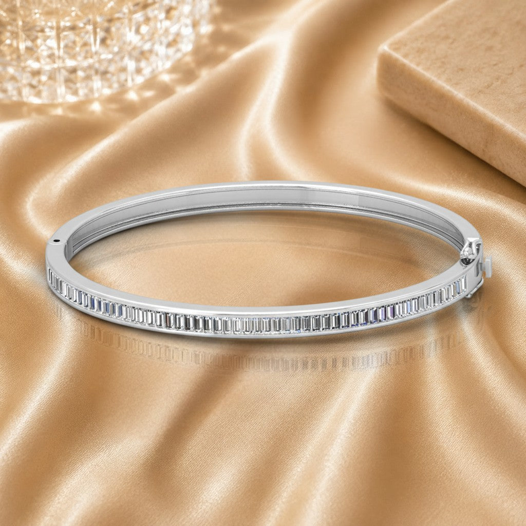 1.20 Ct Channel Set Natural Baguette Diamond Bangles In 18k Gold For Her - F/vs