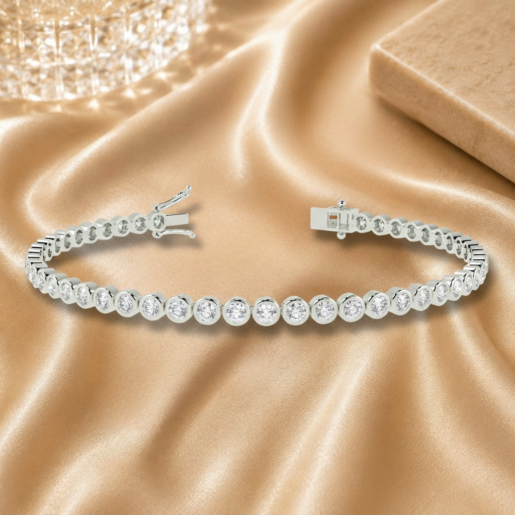 100% Natural Round Brilliant Diamond Bezel Set Tennis Bracelet Crafted In 18k Gold 1.50ct-10.00ct.