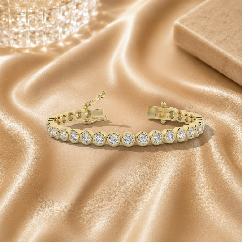 18k Yellow Gold F/vs 4.50 Ct Bezel Set Diamond Tennis Bracelet