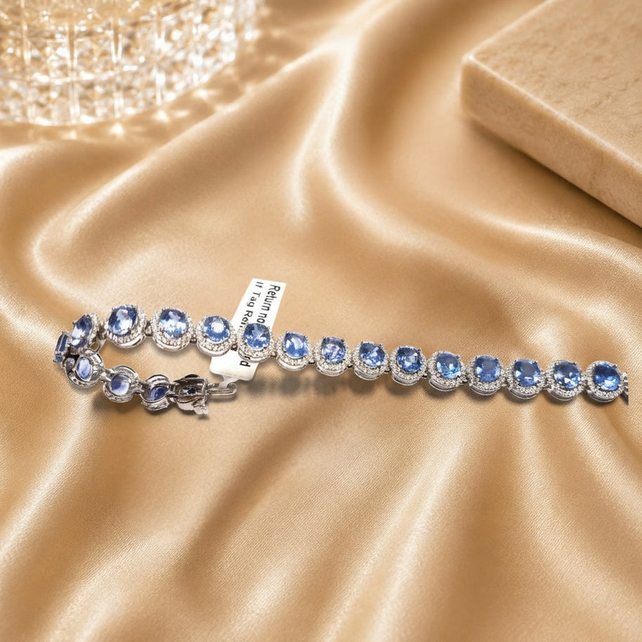 Last Piece..! 19.25 Ct Oval Tanzanite And Diamond Halo Bracelet In 9k White Gold
