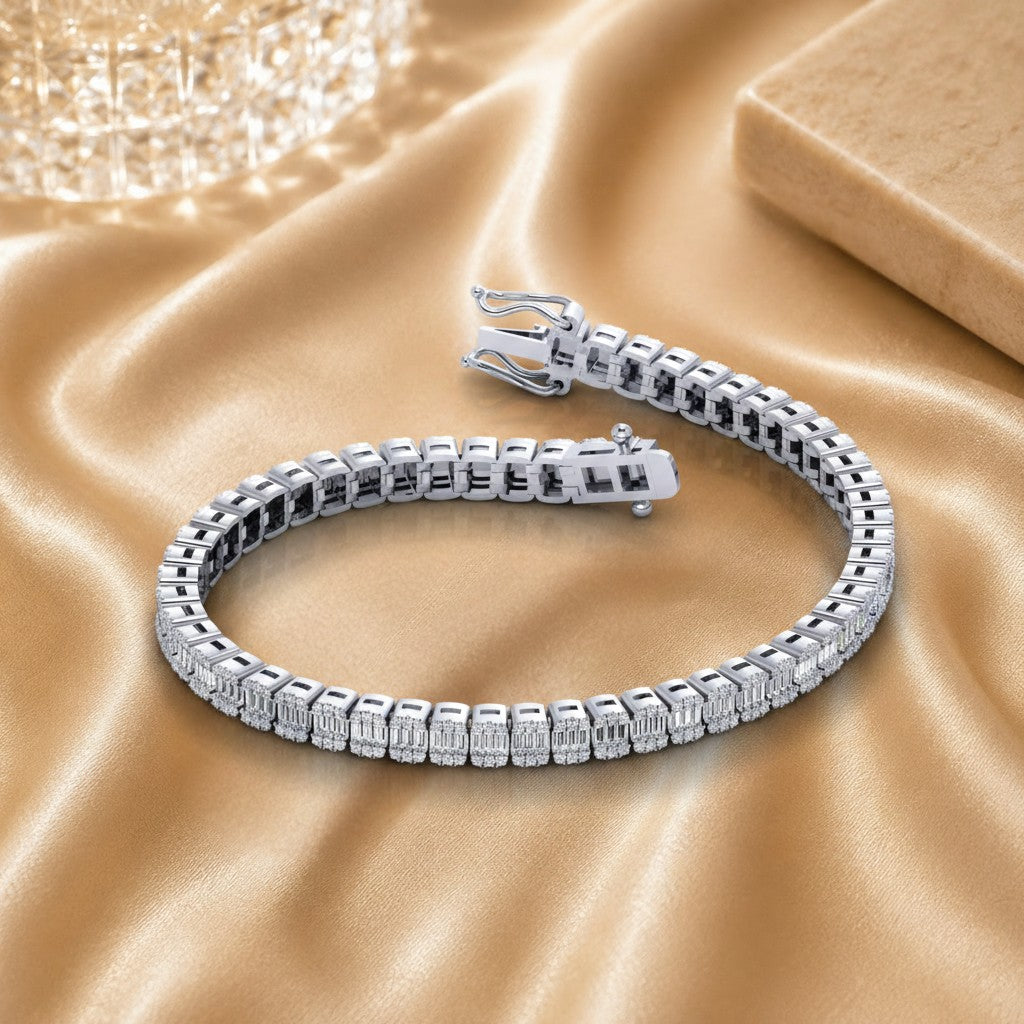 Christmas Offers.. 3.50ct Natural Round & Baguette Diamond Designer Bracelet In Uk Hallmarked 9k Gold