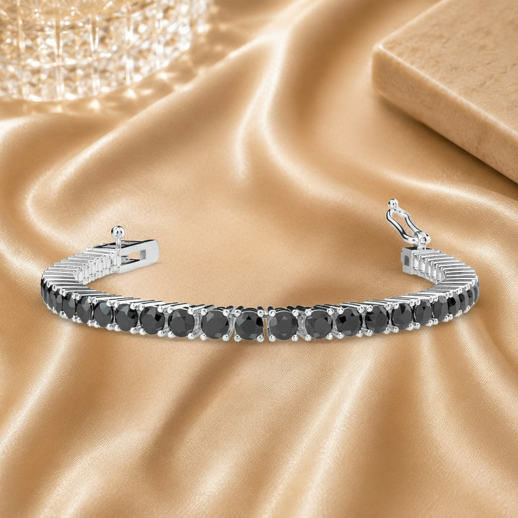 14.00 Ct Natural Black Round Diamond Claw Set Tennis Bracelet In 950 Platinum