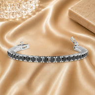 14.00 Ct Natural Black Round Diamond Claw Set Tennis Bracelet In 950 Platinum