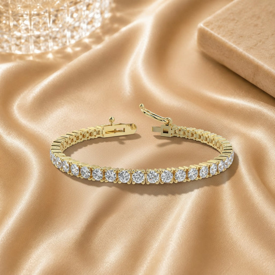 2 00 Ct Natural Round Diamond Tennis Bracelet Hallmarked Yellow Gold - 6.51 Grams