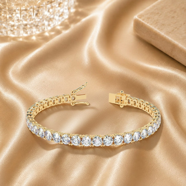 8.50ct Natural Round Diamond Claw Set Tennis Bracelet In 18k Yellow Gold For Her