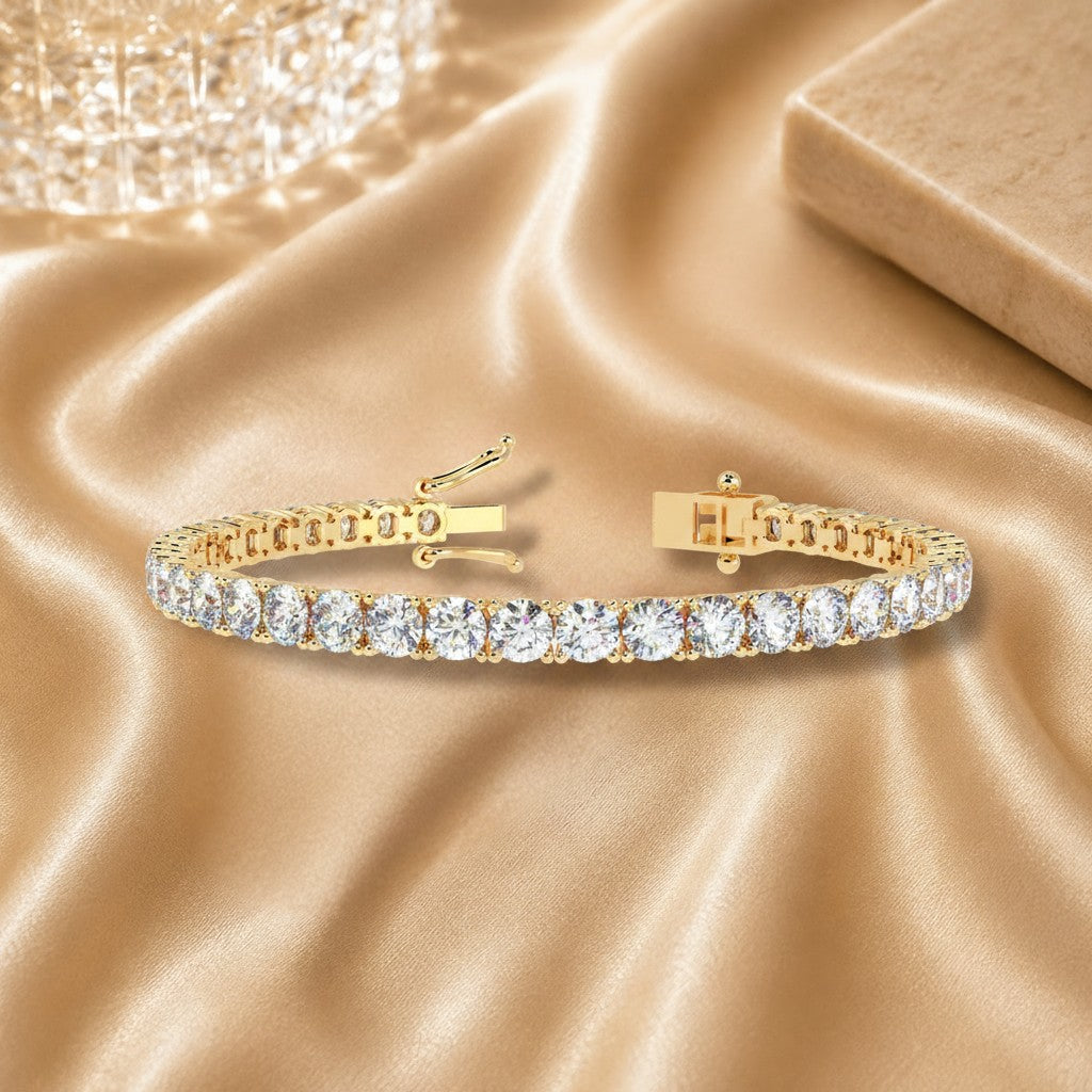 F/vs 4.00 Ct Natural Round Diamond Claw Set Tennis Bracelet In 18k Yellow Gold