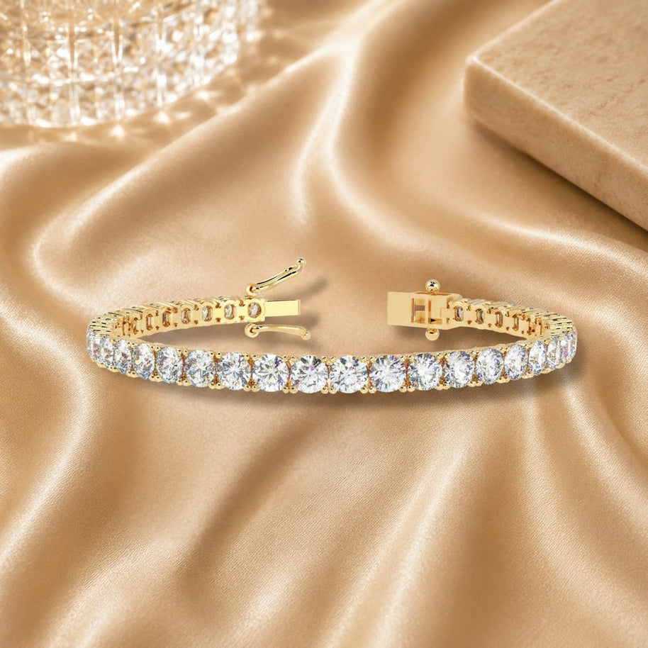 F/vs 4.00 Ct Natural Round Diamond Claw Set Tennis Bracelet In 18k Yellow Gold
