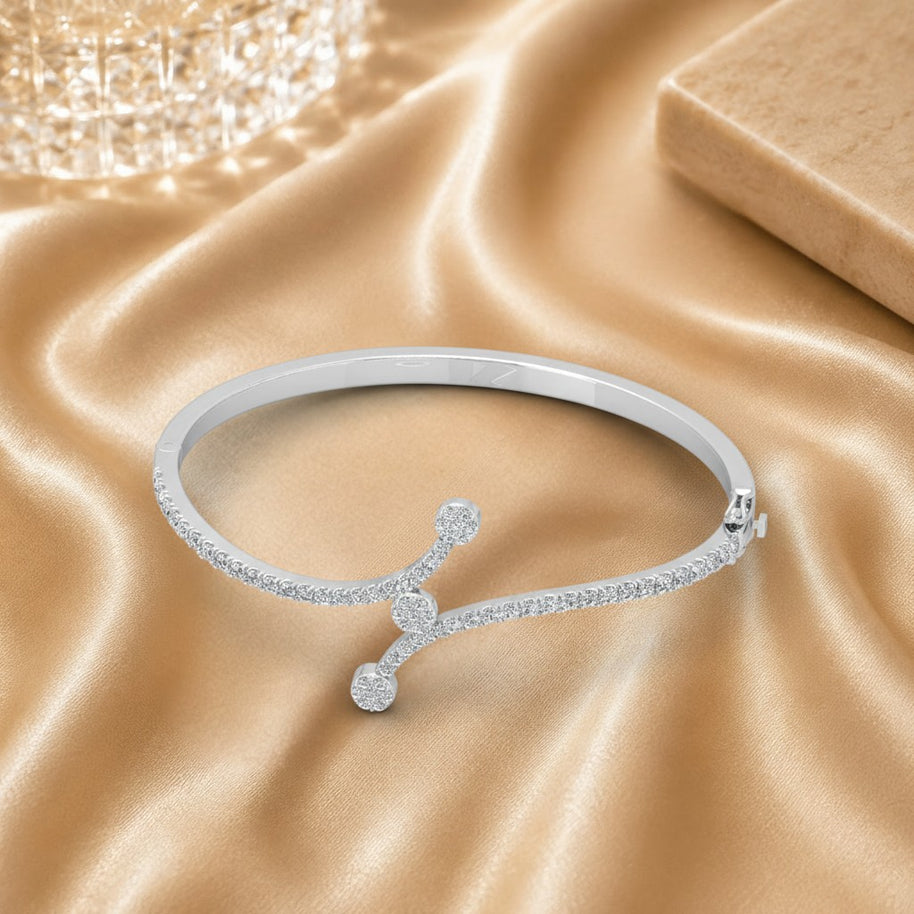 1.10 Ct Natural Round Diamond East West Style Bangle In 18k Gold For Women