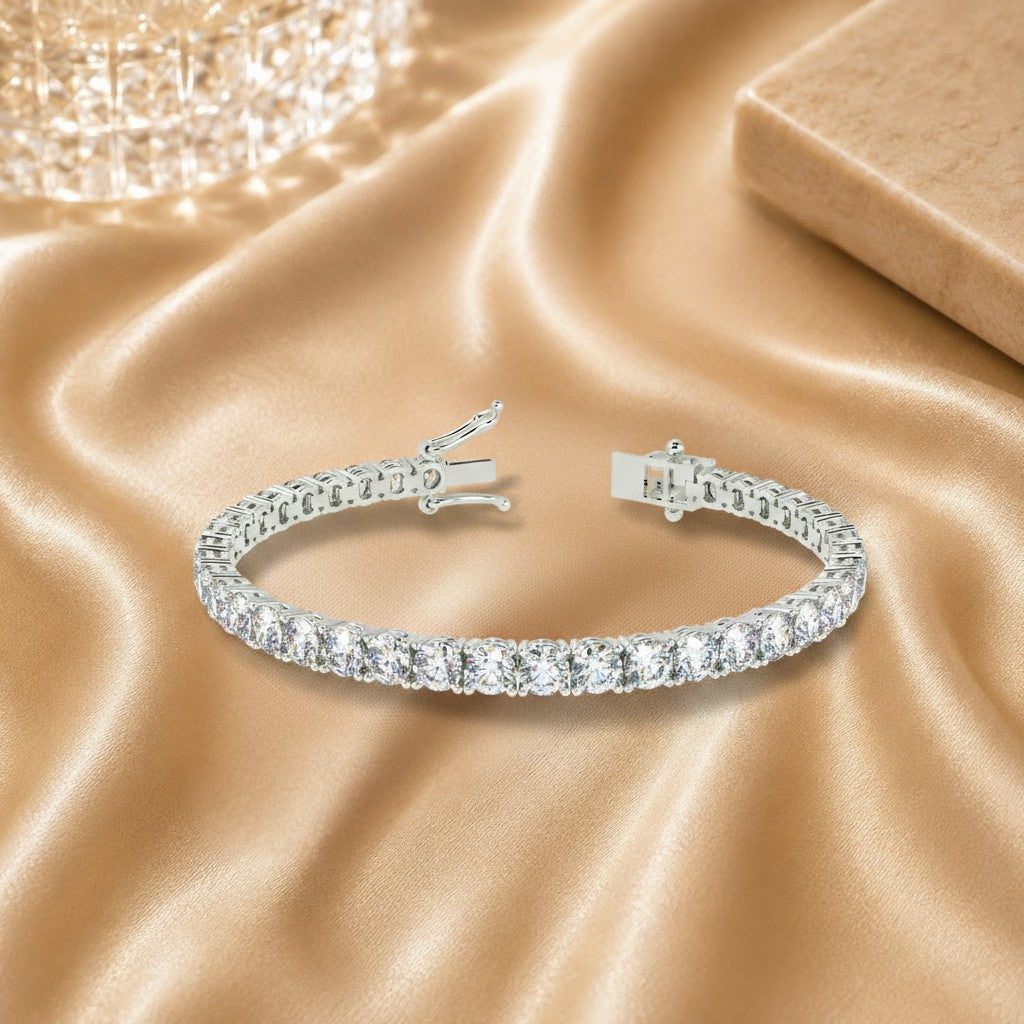 12.50ct F-g/vs-si Round Diamond Claw Set Tennis Bracelet In 18k White Gold