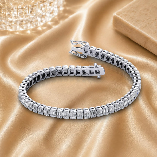 8.00ct D-e/vs Natural Round & Baguette Diamond Designer Tennis Bracelet In Uk Hallmarked 9k Gold - 20grams