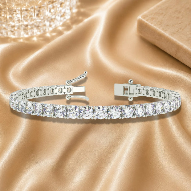 9.66 Carat F-g/vs Natural Round Diamond Tennis Bracelets In Heavy 18k White Gold