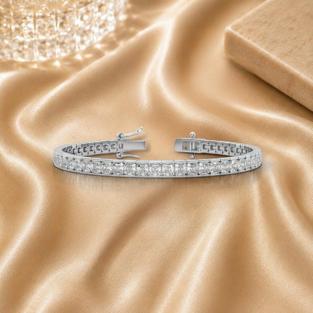 Asscher Diamond Tennis Bracelet For Womens In 18k Gold