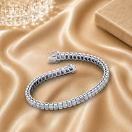 8.00ct D-e/vs Natural Round & Baguette Diamond Designer Tennis Bracelet In Uk Hallmarked 9k Gold - 20grams