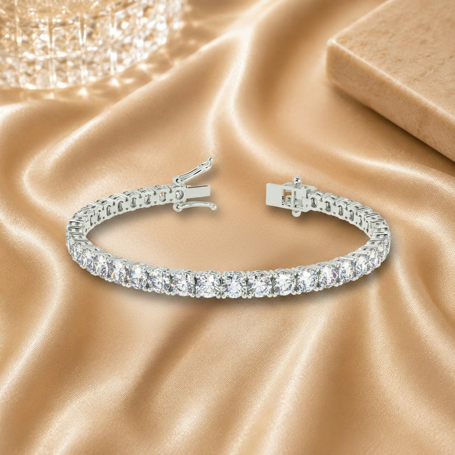 12.50ct F-g/vs-si Round Diamond Claw Set Tennis Bracelet In 18k White Gold