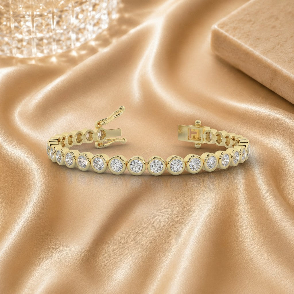 Natural Diamond Tennis Bracelet Rubover Style 5.00ct Yellow Gold