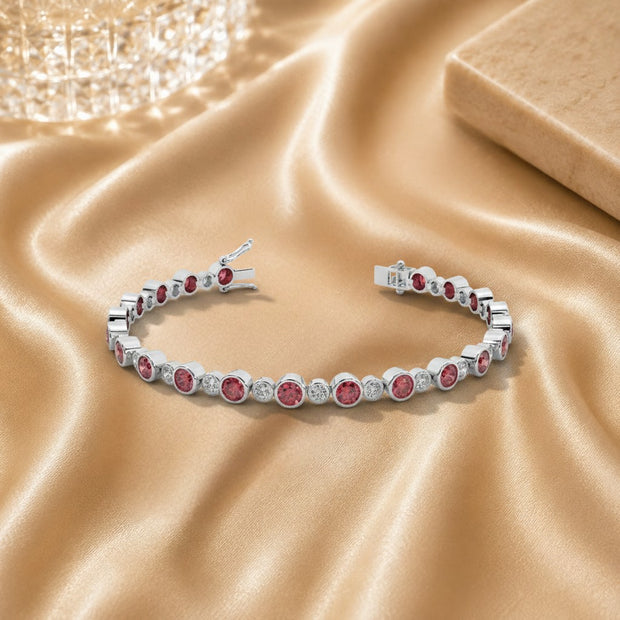 Ruby & Diamond Jazz Tennis Bracelet, 5.00ct In White Gold Uk Hallmarked