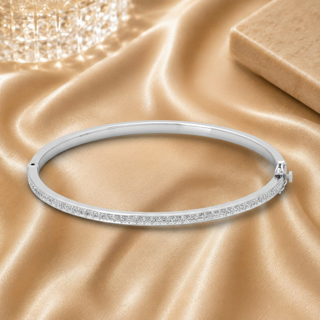 1.00 Ct F/vs Pave Set Natural Round Diamond Bangles In 18k Gold