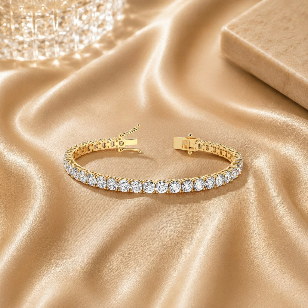 Natural 17.59 Carat Round Diamond Tennis Bracelat In 18k Yellow Gold