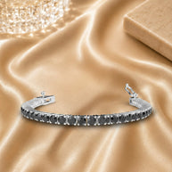 4.0ct Natural Black Round Diamond Claw Set Tennis Bracelet, White Gold