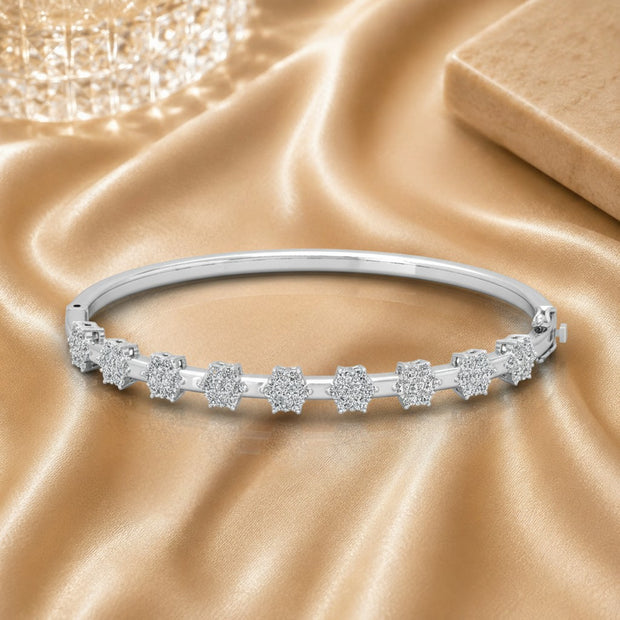 1.50 Ct F/vs Cluster Set Natural Round Diamond Bangles In 18k Gold