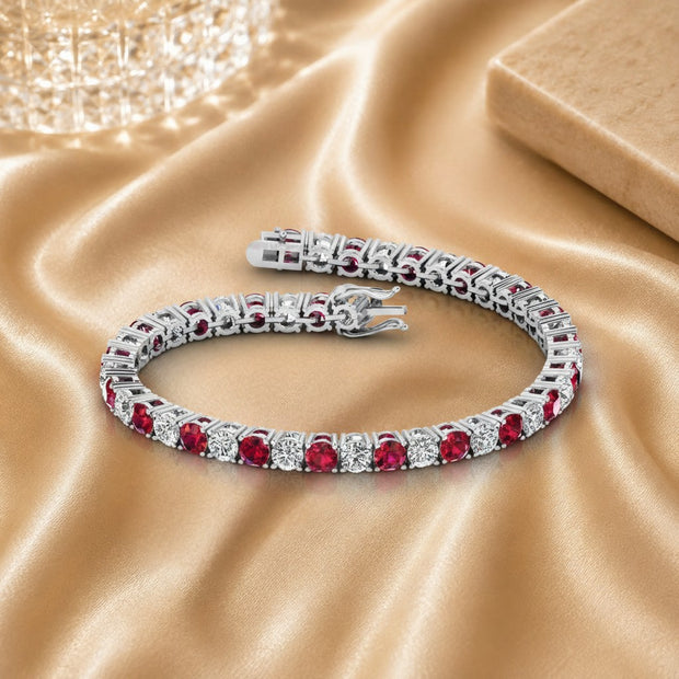 5.00ct Natural Ruby & Diamond Women's Tennis Bracelet, Hallmarked White Gold