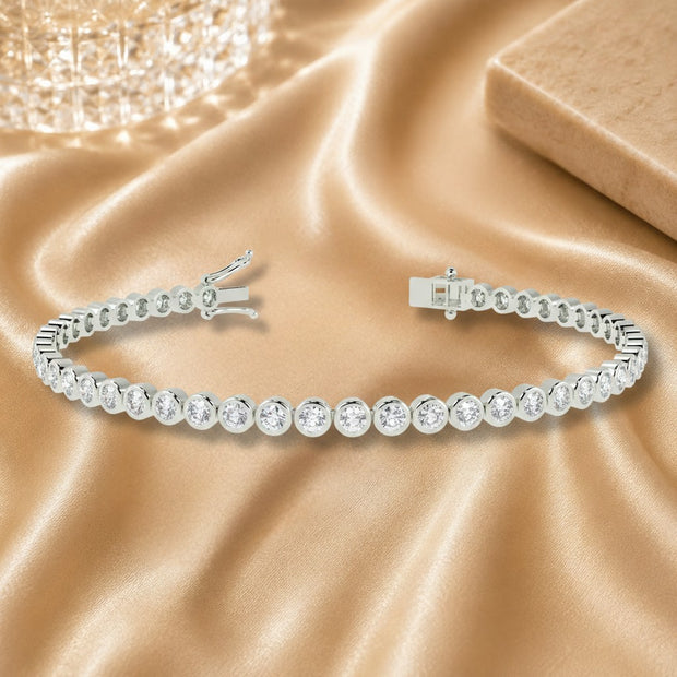 D/vs 2.40 Ct Natural Round Diamond Bezel Set Tennis Bracelet In 18k Gold