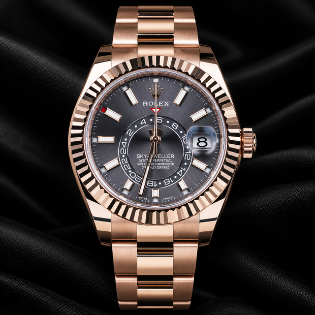 Rolex rose gold sky dweller rhodium dial