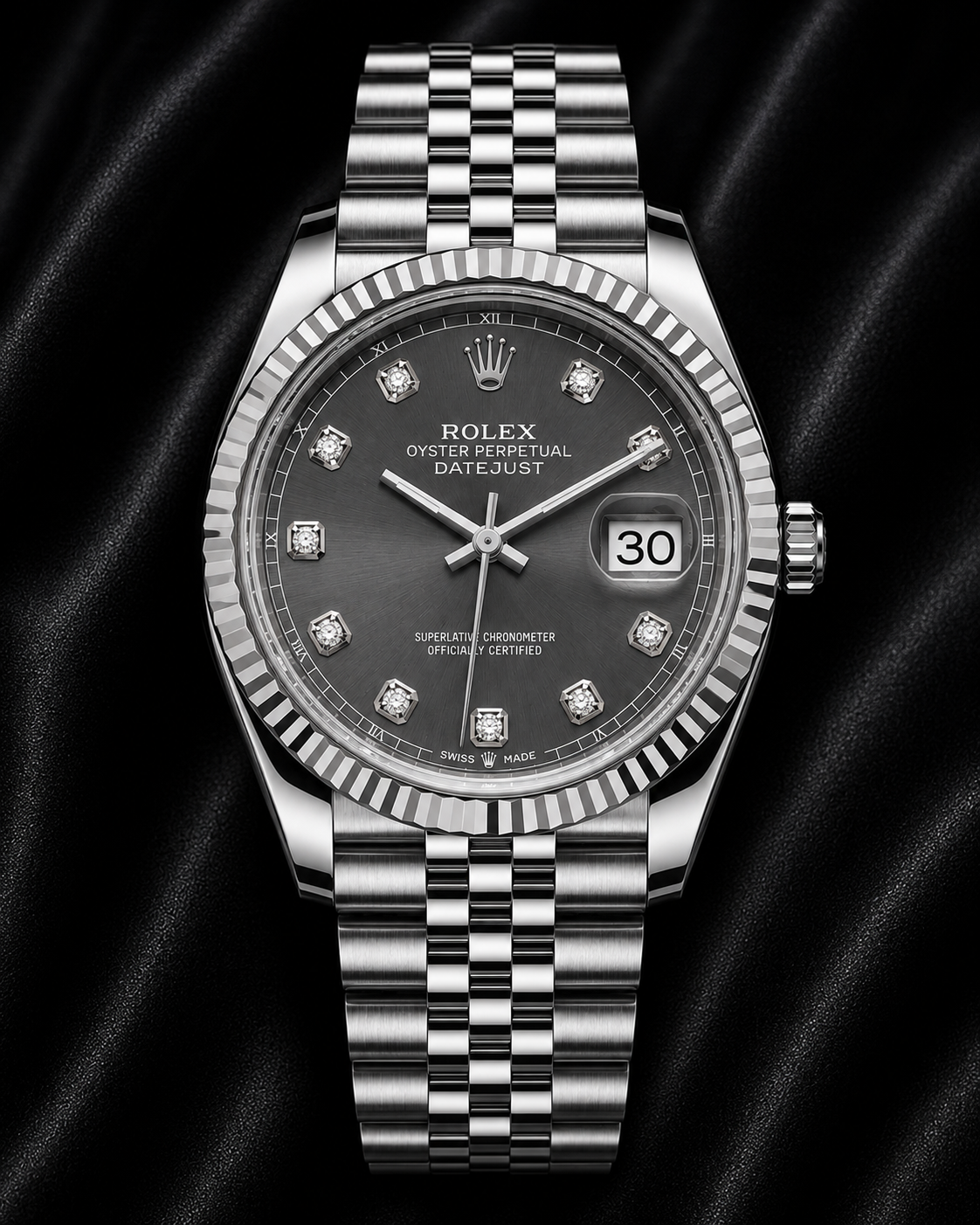 Rolex date just 41 grey diamond dial 126334