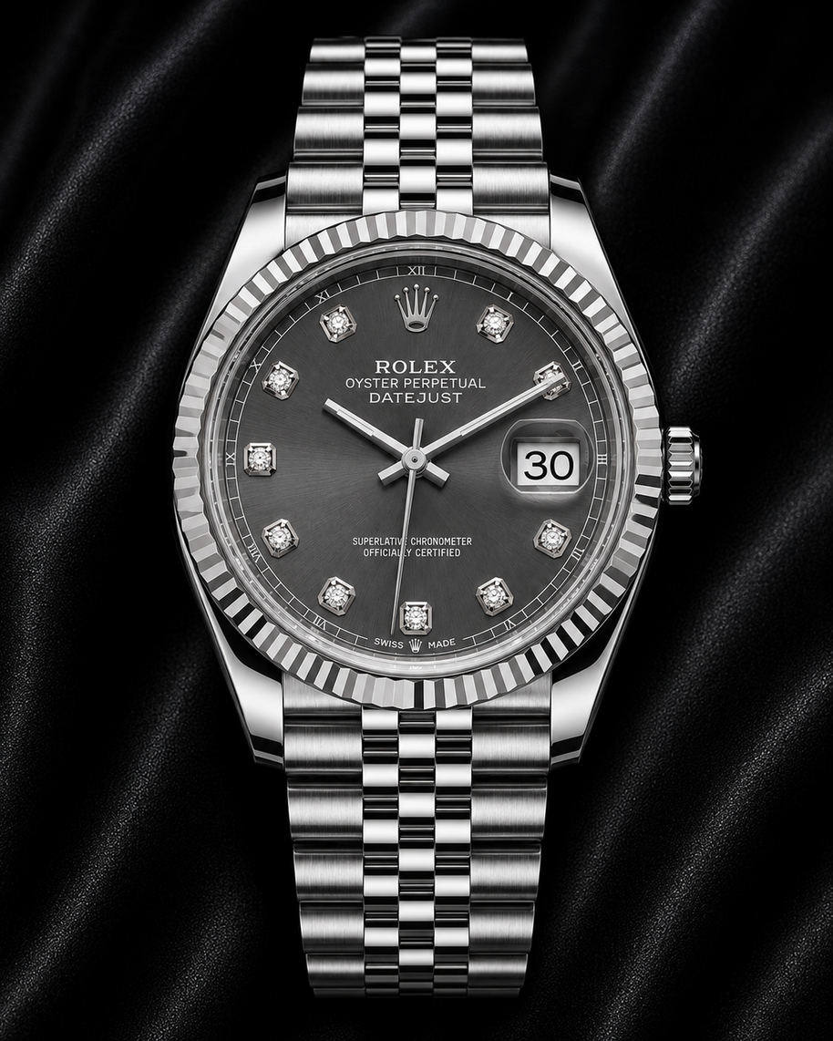 Rolex date just 41 grey diamond dial 126334